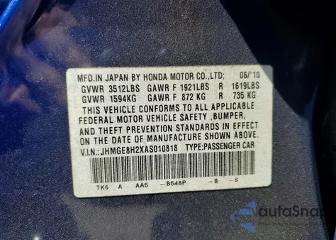 2010 Honda Fit из США, поврежденный, VIN JHMGE8H2XAS010818